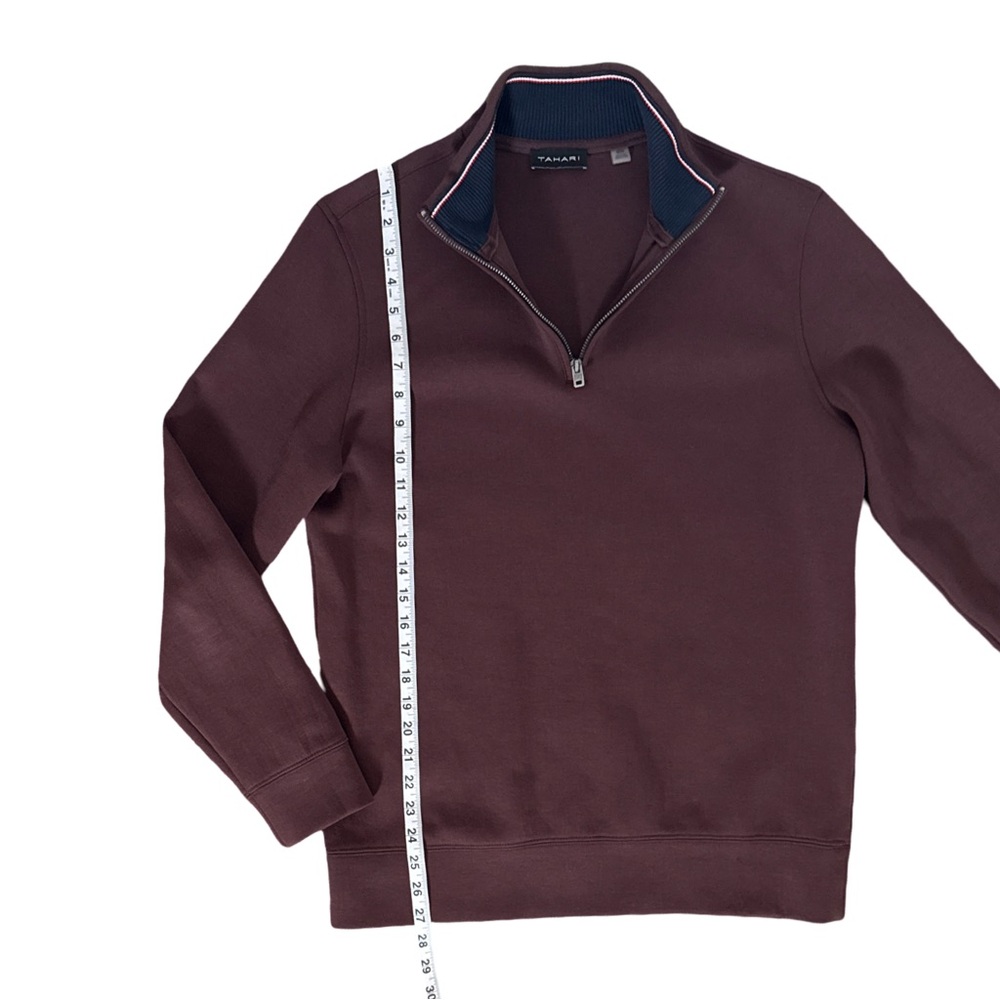 Tahari Mens Quarter Zip Pullover‎ Sweater Maroon Rib Collar Medium - Picture 7 of 8